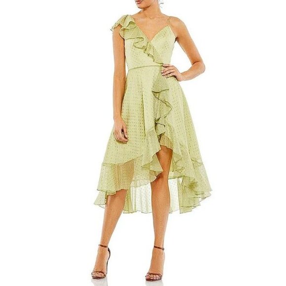 MAC DUGGAL Women's Ruffled Faux Wrap Midi Dress Size 4 In Pistachio - Picture 1 of 11